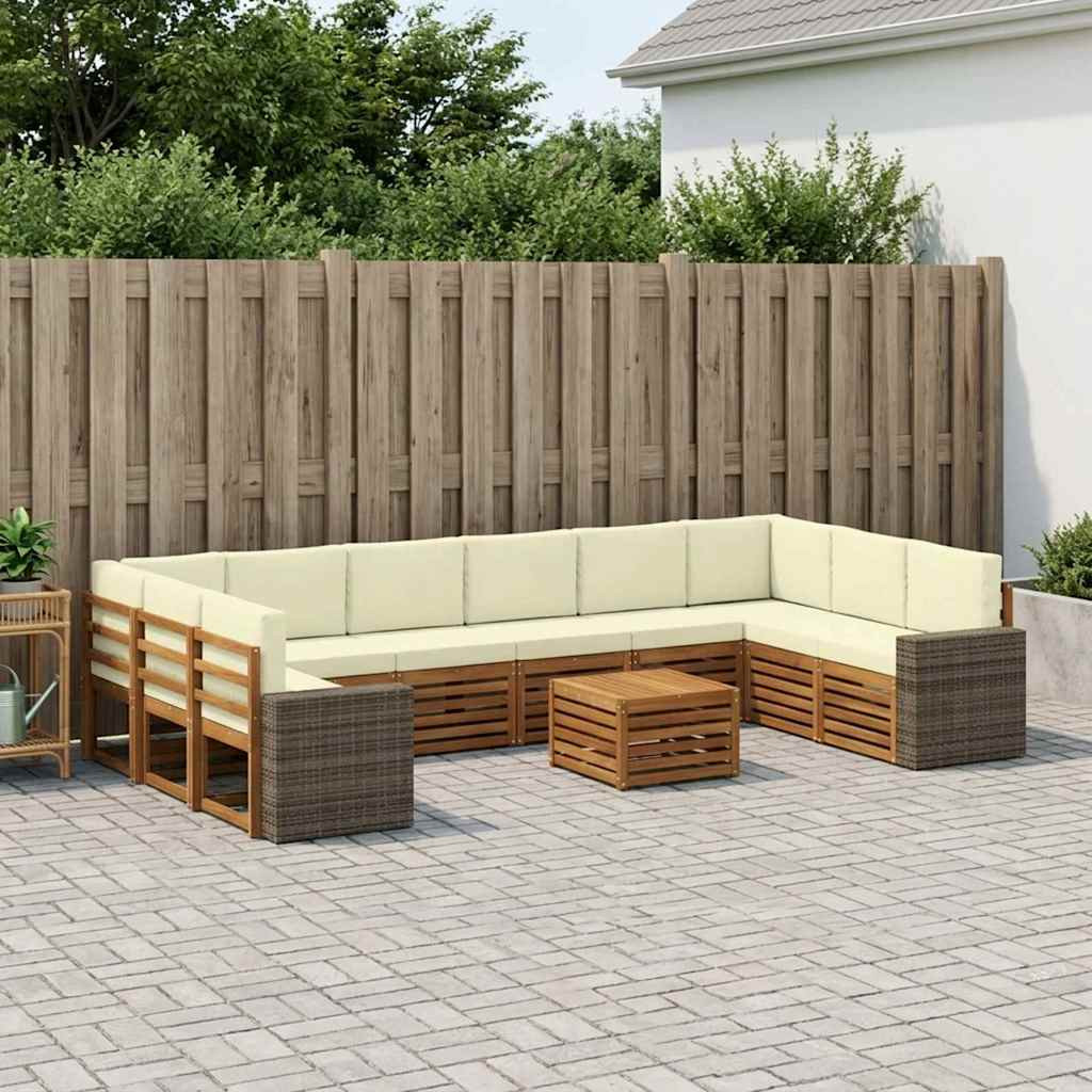 vidaXL Outdoor-Sofagarnitur 11 pcs Natur und Creme Polyester