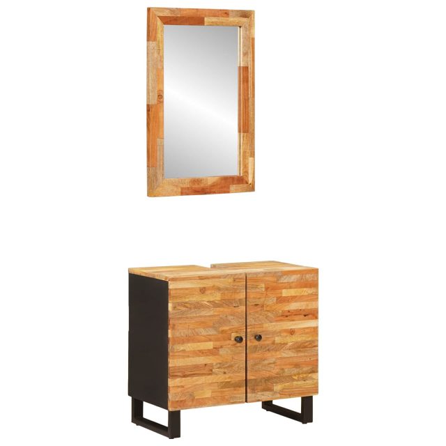 vidaXL Badezimmer Sets mit Speicher 2 pcs Natur Massivholz Mango