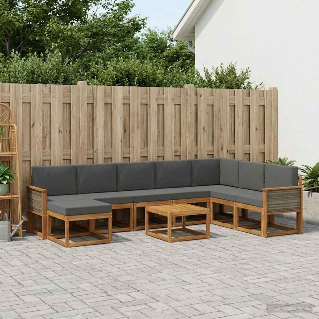 vidaXL Outdoor-Sofagarnitur mit Kissen 9 pcs Natur und Anthrazit