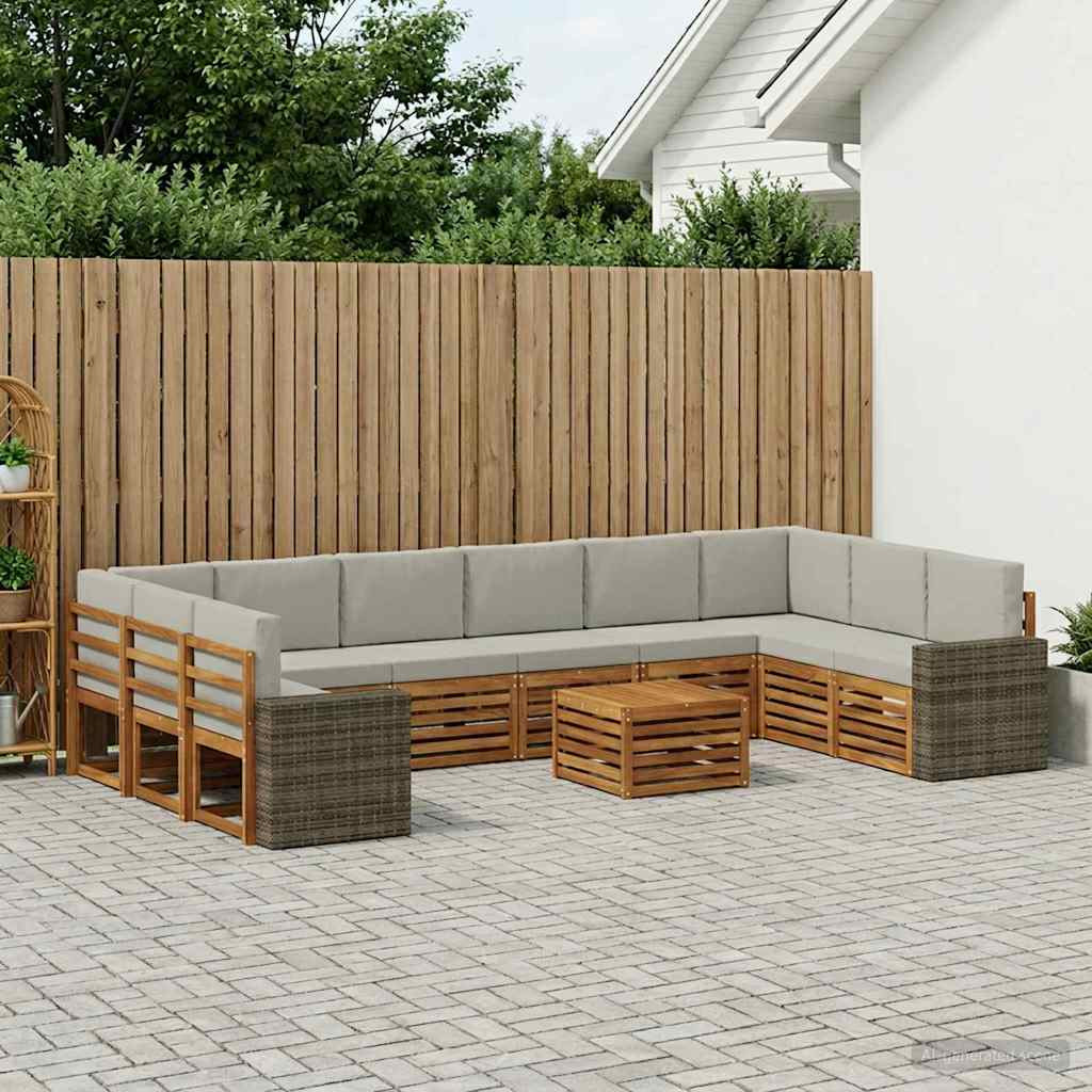 vidaXL Outdoor-Sofagarnitur 11 pcs Natürlich und Hellgrau Polyester