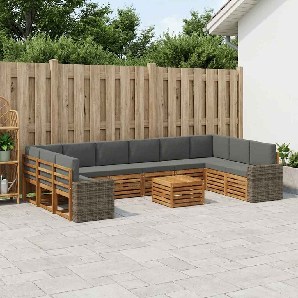 vidaXL Outdoor-Sofagarnitur 11 pcs Natur und Anthrazit Polyester