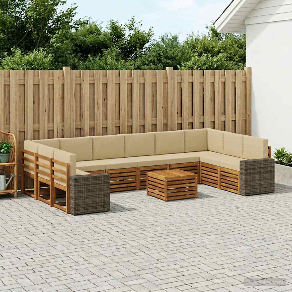 vidaXL Outdoor-Sofagarnitur 11 pcs Natur und Beige Polyester