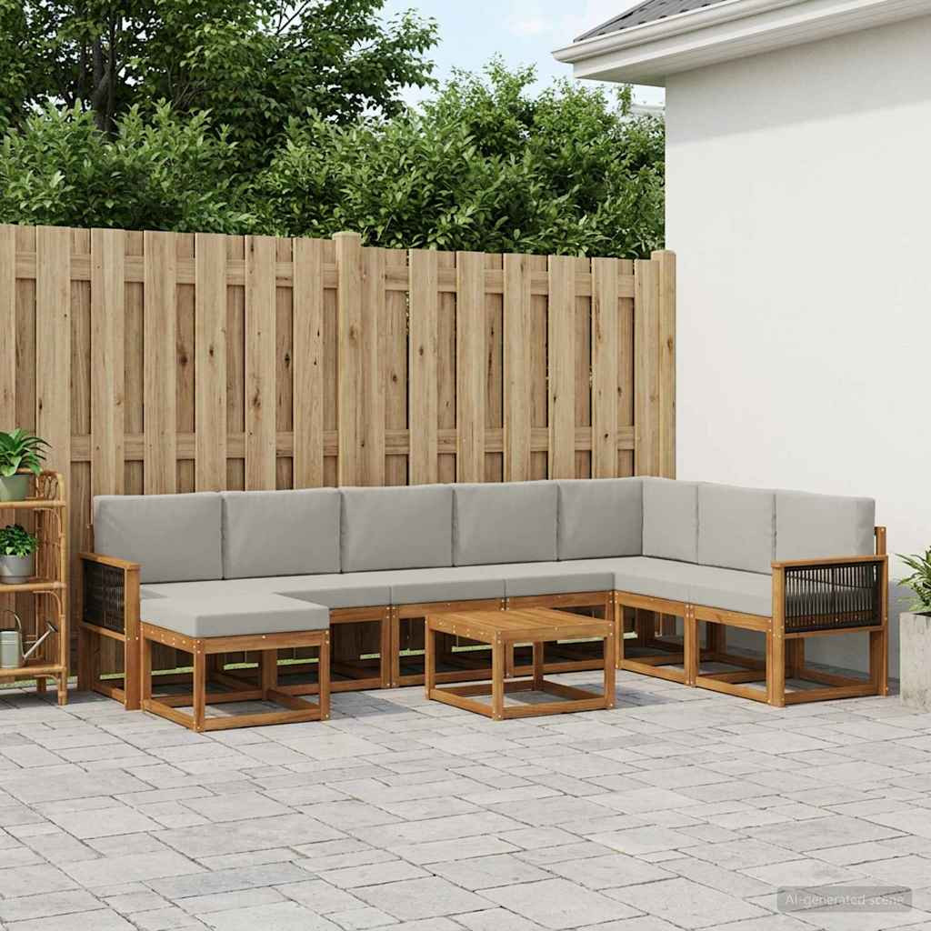 vidaXL Outdoor-Sofagarnitur mit Kissen 9 pcs Natürlich und Hellgrau