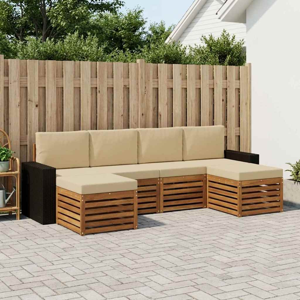 vidaXL Sofagarnituren 6 pcs Natur und Beige Massivholz Akazie