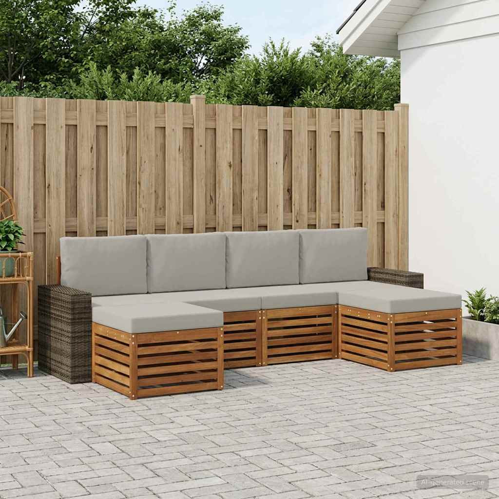 vidaXL Sofagarnituren 6 pcs Natürlich und Hellgrau Massivholz Akazie