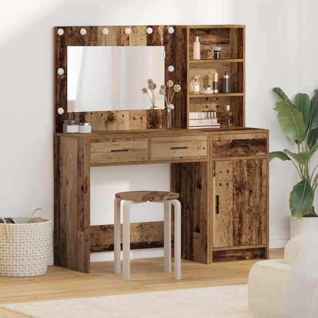 vidaXL Schminktisch mit Spiegelbeleuchtung 2 pcs Braun Holzwerkstoff