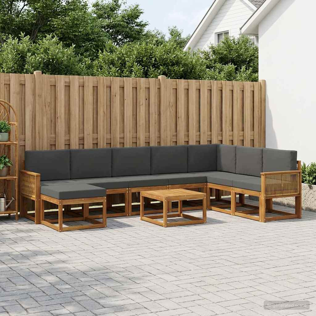 vidaXL Outdoor-Sofagarnitur mit Kissen 9 pcs Natur und Anthrazit