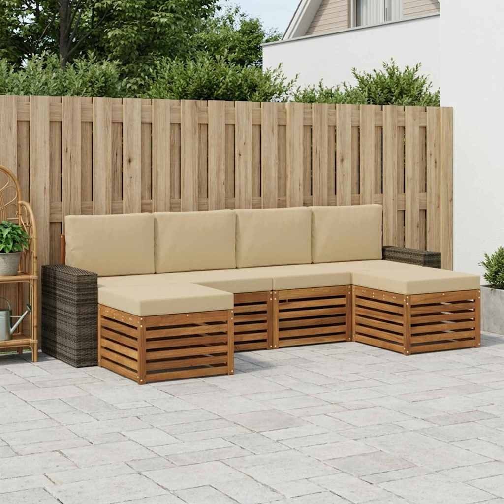 vidaXL Sofagarnituren 6 pcs Natur und Beige Massivholz Akazie