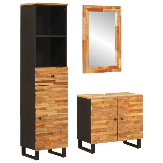 vidaXL Badezimmer Sets mit Schubladen mit Regal Natur Massivholz Mango