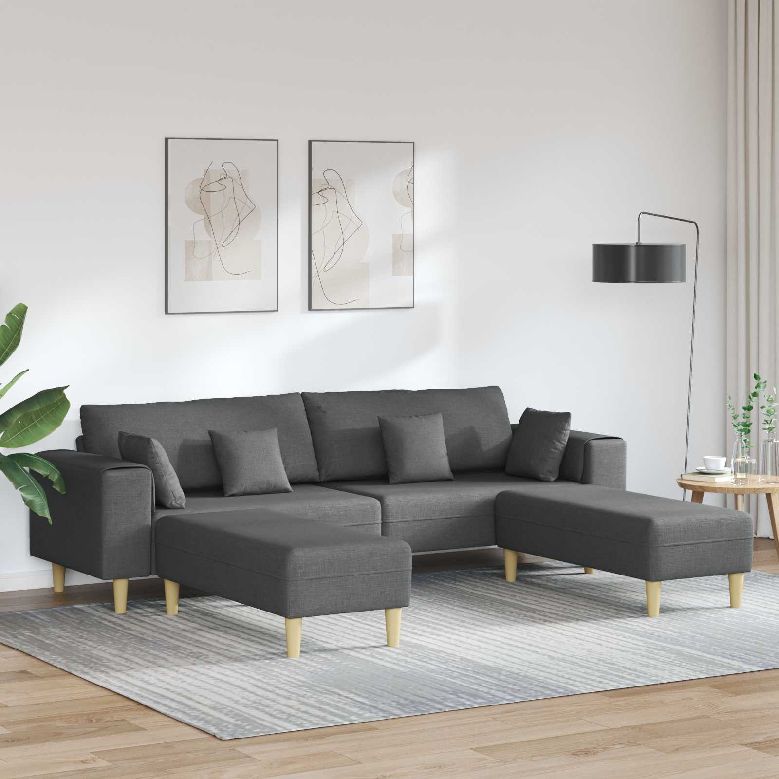 vidaXL Sofa mit Kissen 3 pcs Dunkelgrau Stoff