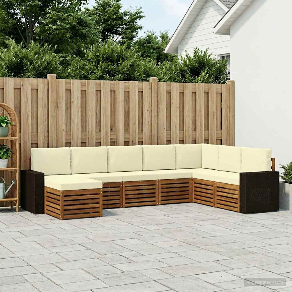vidaXL Outdoor-Sofagarnitur mit Kissen 8 pcs Natur und Creme