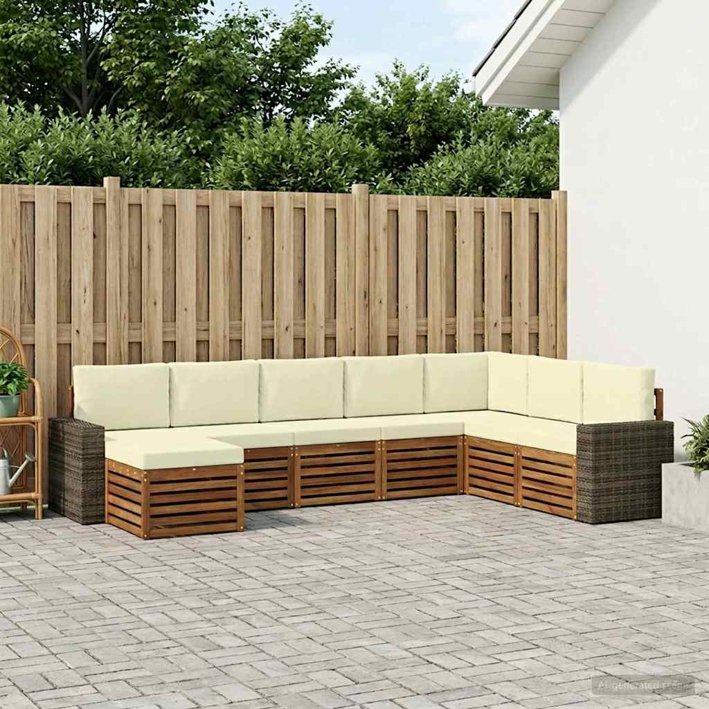 vidaXL Outdoor-Sofagarnitur mit Kissen 8 pcs Natur und Creme