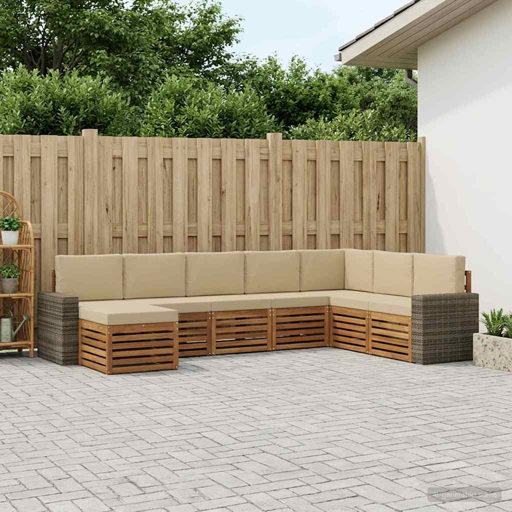 vidaXL Outdoor-Sofagarnitur mit Kissen 8 pcs Natur und Beige