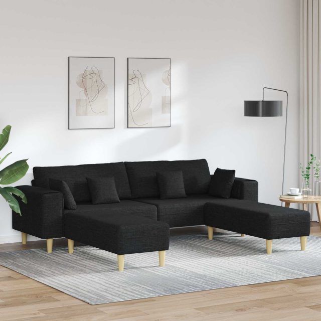 vidaXL Sofa mit Kissen 3 pcs Schwarz Stoff
