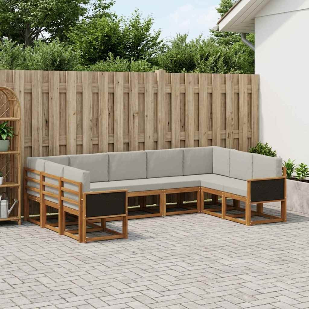 vidaXL Outdoor-Sofagarnitur mit Kissen 9 pcs Natürlich und Hellgrau