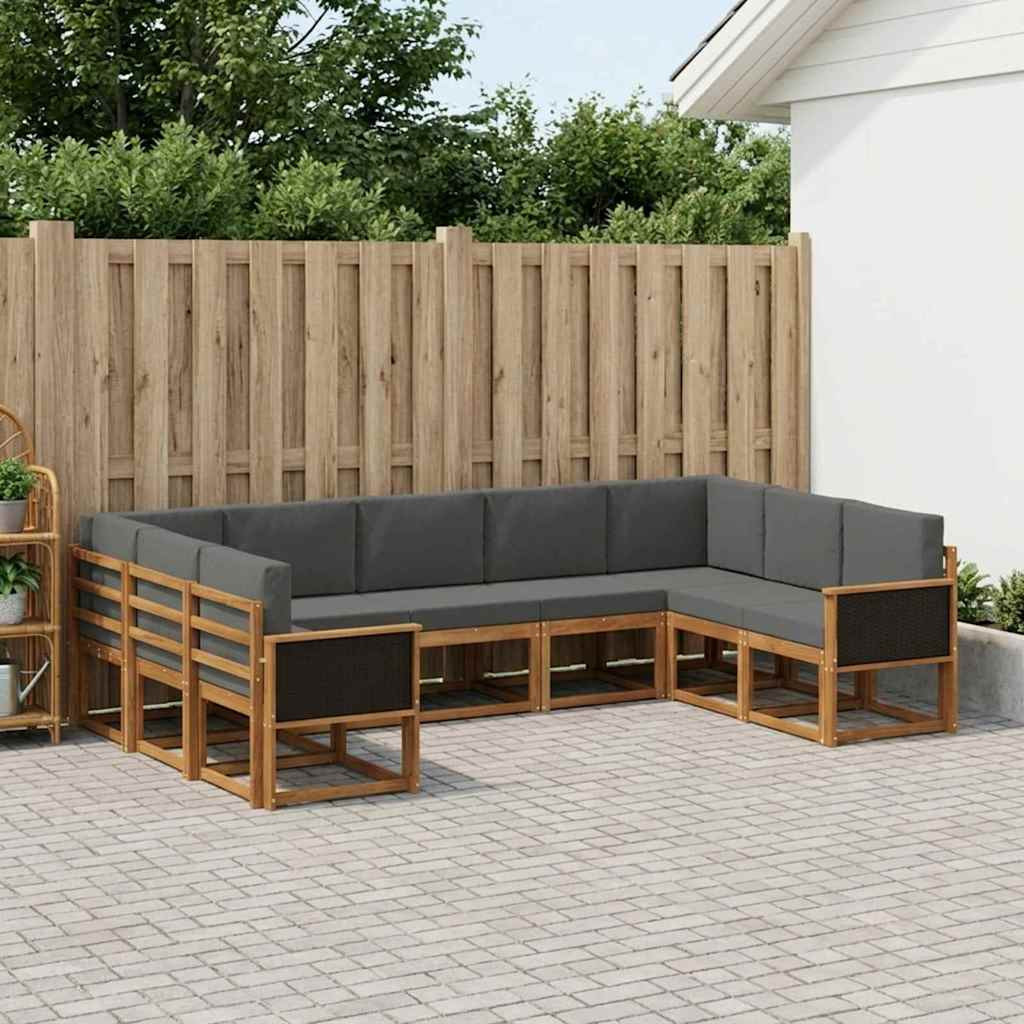 vidaXL Outdoor-Sofagarnitur mit Kissen 9 pcs Natur und Anthrazit