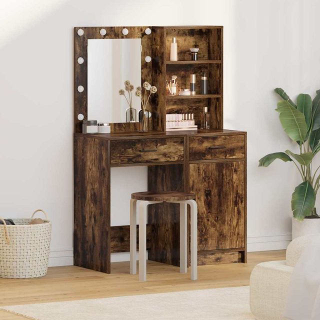 vidaXL Schminktischset mit LED 2 pcs Geräucherte Eiche Holzwerkstoff