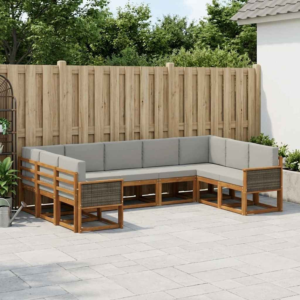 vidaXL Outdoor-Sofagarnitur mit Kissen 9 pcs Natürlich und Hellgrau