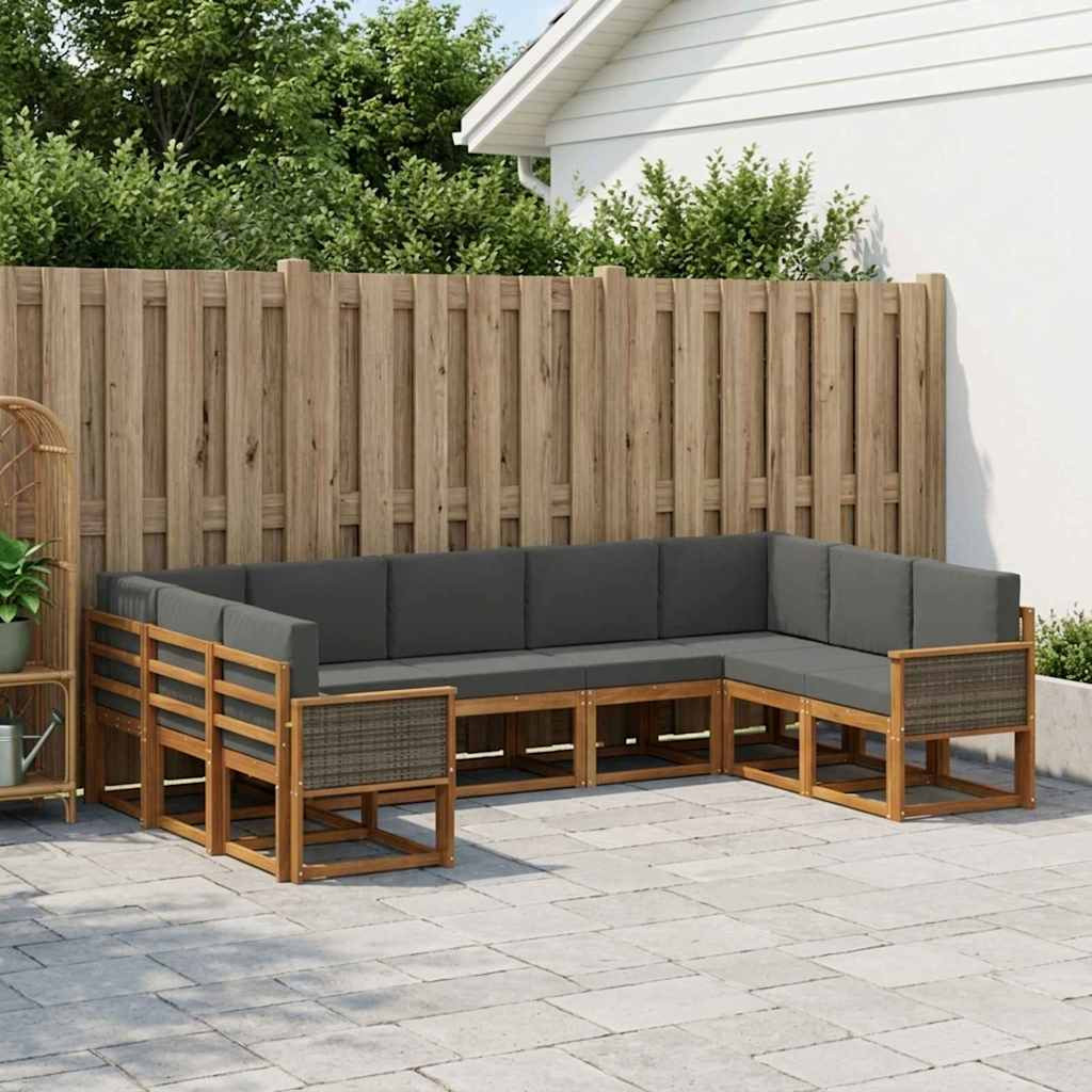 vidaXL Outdoor-Sofagarnitur mit Kissen 9 pcs Natur und Anthrazit