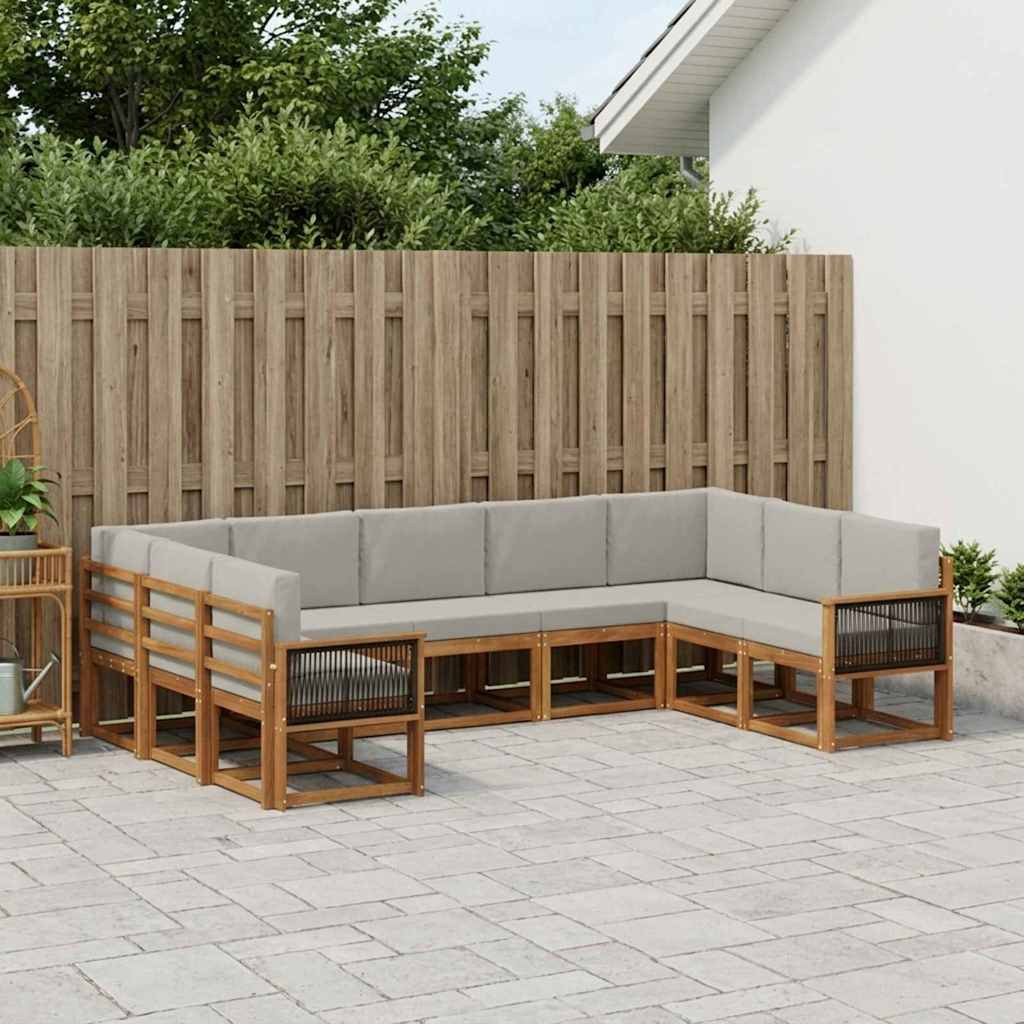 vidaXL Outdoor-Sofagarnitur mit Kissen 9 pcs Natürlich und Hellgrau
