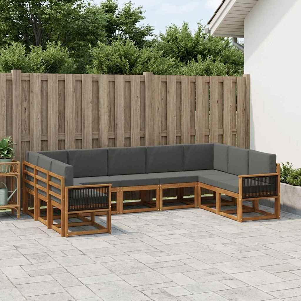 vidaXL Outdoor-Sofagarnitur mit Kissen 9 pcs Natur und Anthrazit