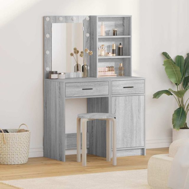 vidaXL Schminktischset mit LED 2 pcs Graues Sonoma Holzwerkstoff