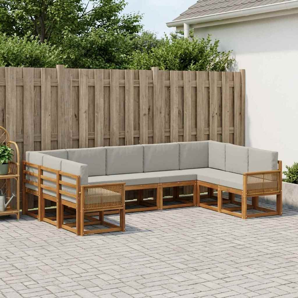 vidaXL Outdoor-Sofagarnitur mit Kissen 9 pcs Natürlich und Hellgrau