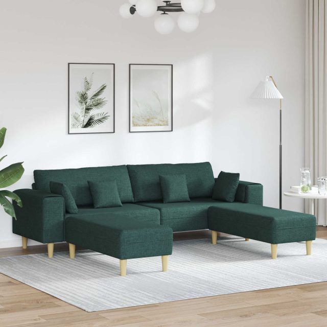 vidaXL Sofa mit Kissen 3 pcs Dunkelgrün Stoff