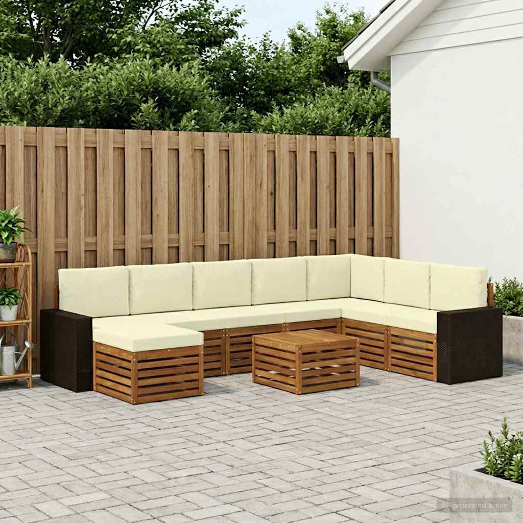 vidaXL Outdoor-Sofagarnitur mit Kissen 9 pcs Natur und Creme