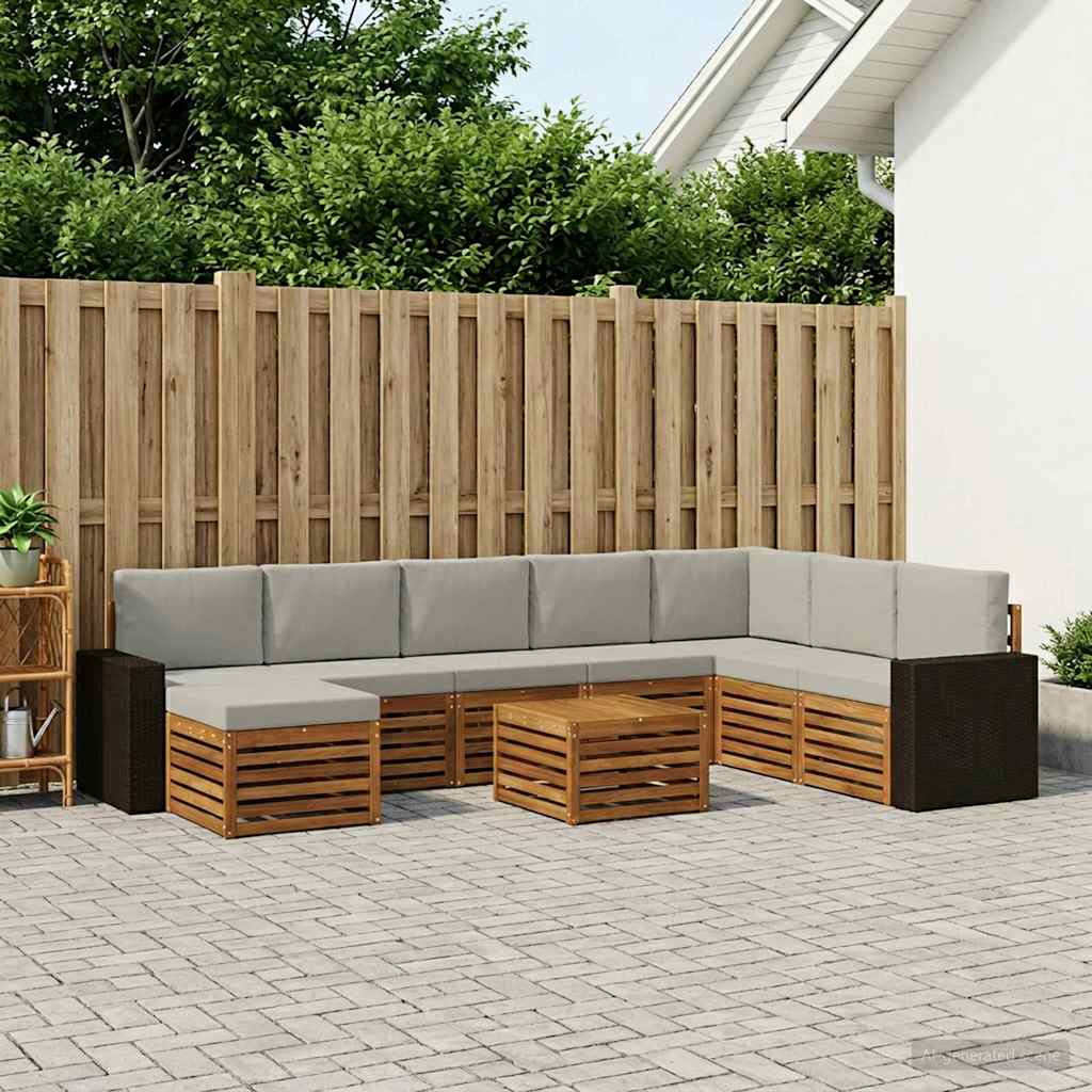 vidaXL Outdoor-Sofagarnitur mit Kissen 9 pcs Natürlich und Hellgrau