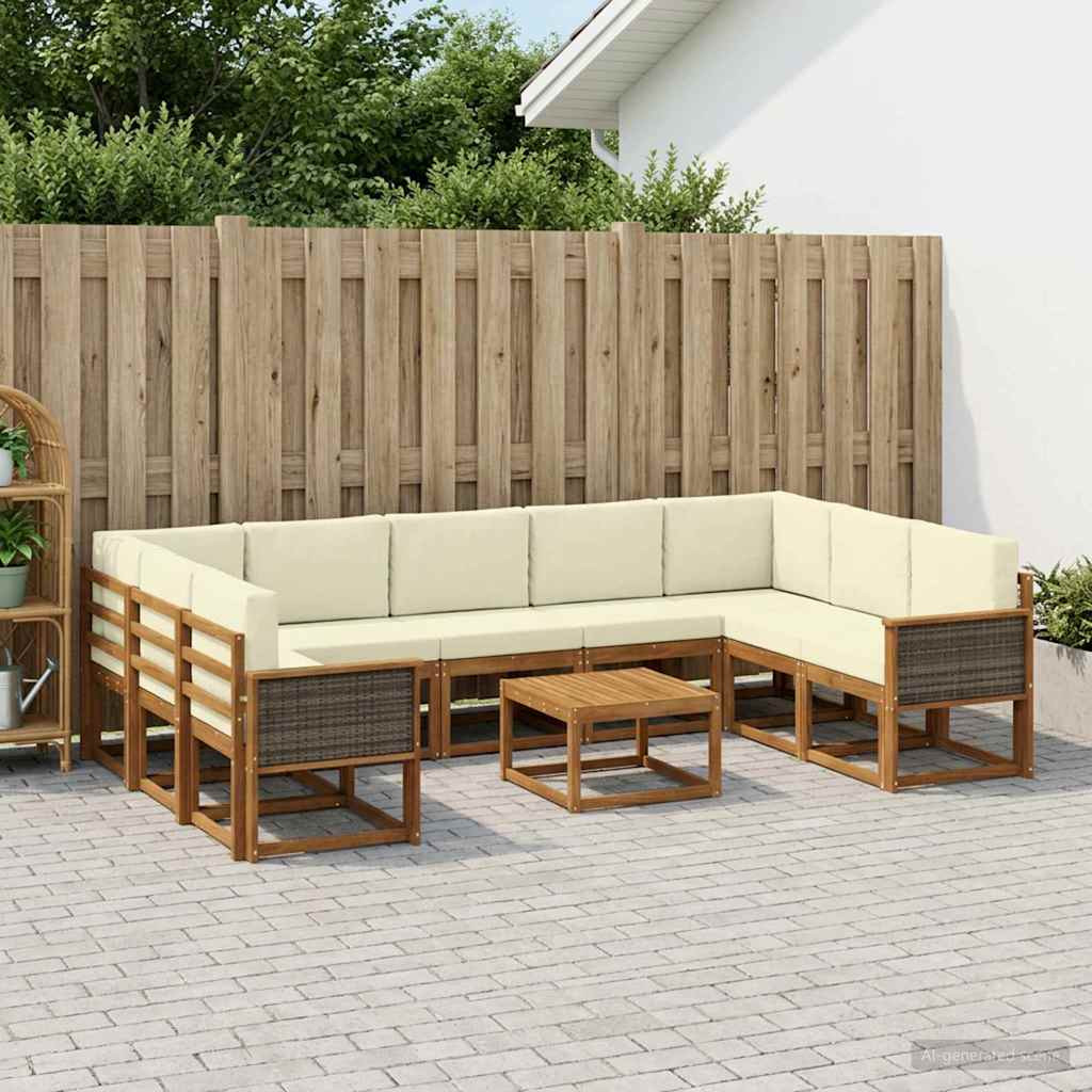 vidaXL Outdoor-Sofagarnitur 10 pcs Natur und Creme Massivholz Akazie