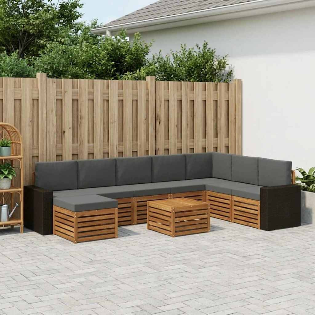 vidaXL Outdoor-Sofagarnitur mit Kissen 9 pcs Natur und Anthrazit