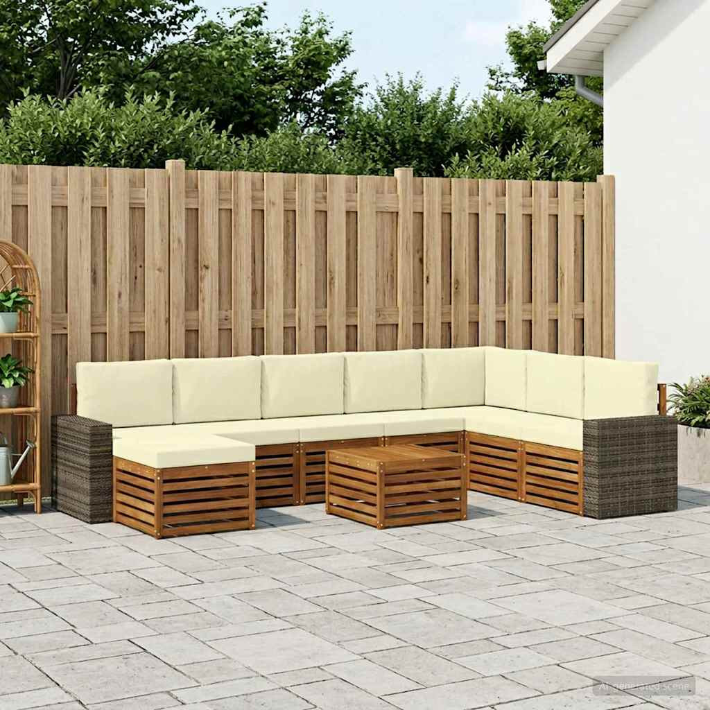 vidaXL Outdoor-Sofagarnitur mit Kissen 9 pcs Natur und Creme