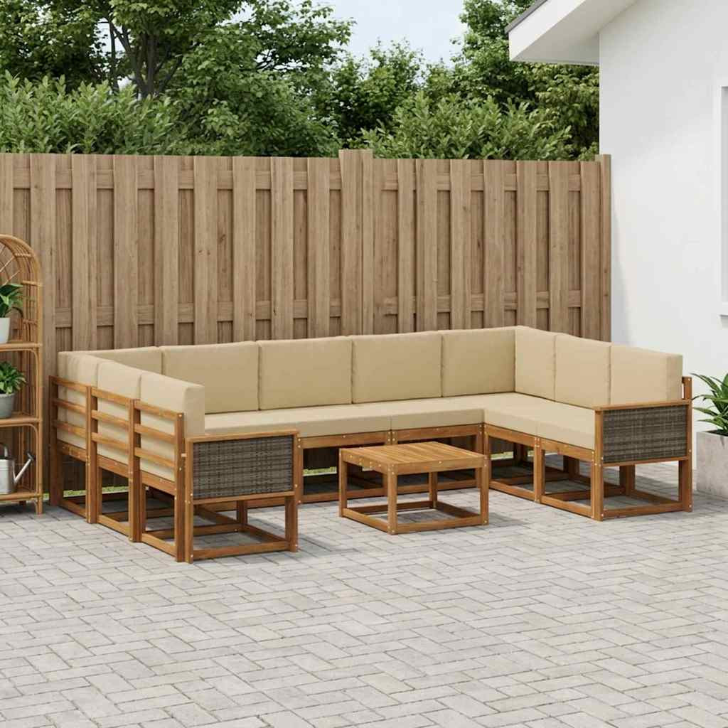 vidaXL Outdoor-Sofagarnitur 10 pcs Natur und Beige Massivholz Akazie