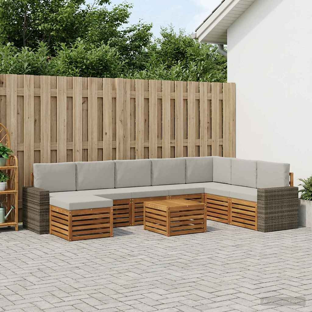 vidaXL Outdoor-Sofagarnitur mit Kissen 9 pcs Natürlich und Hellgrau