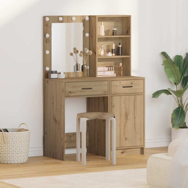 vidaXL Schminktischset mit LED 2 Stk. Artisan-Eiche Holzwerkstoff