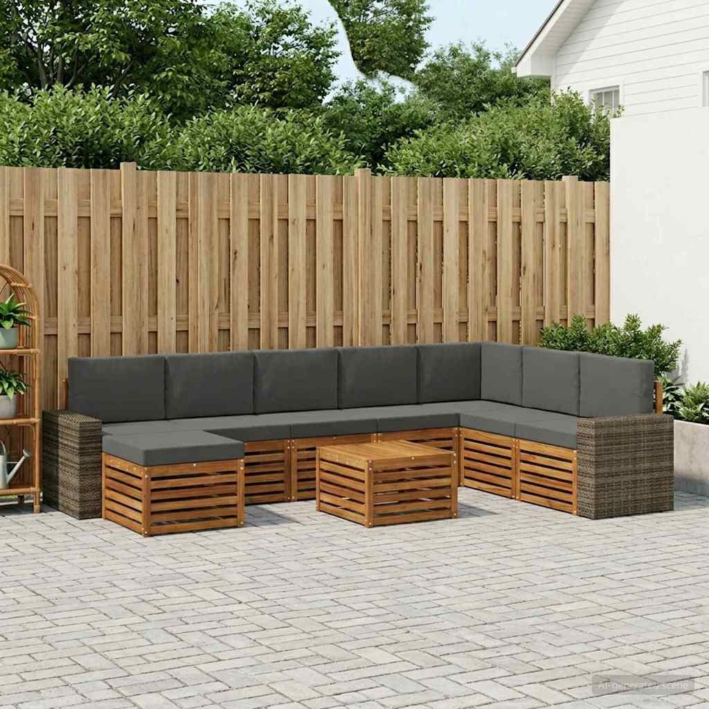 vidaXL Outdoor-Sofagarnitur mit Kissen 9 pcs Natur und Anthrazit