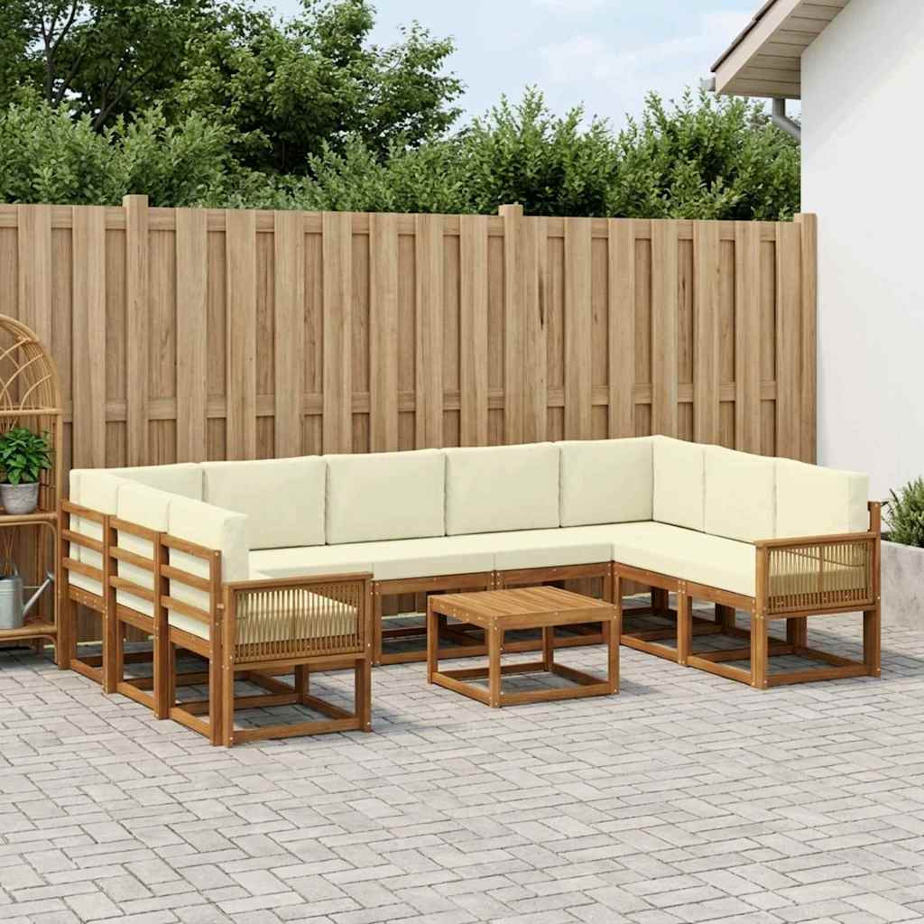 vidaXL Outdoor-Sofagarnitur 10 pcs Natur und Creme Massivholz Akazie