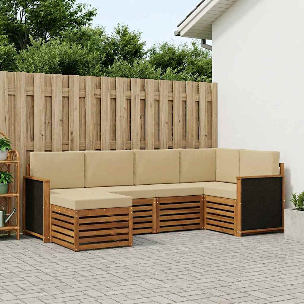vidaXL Ecksofa Set 5 pcs Natur Massives Akazienholz und Polyester