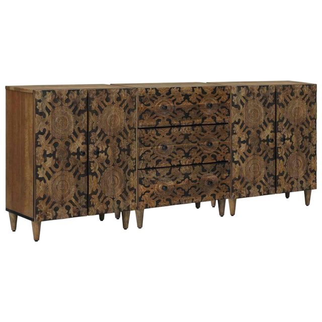 vidaXL Sideboard 3 pcs Braun 60 x 33,5 x 75 cm Massivholz Mango