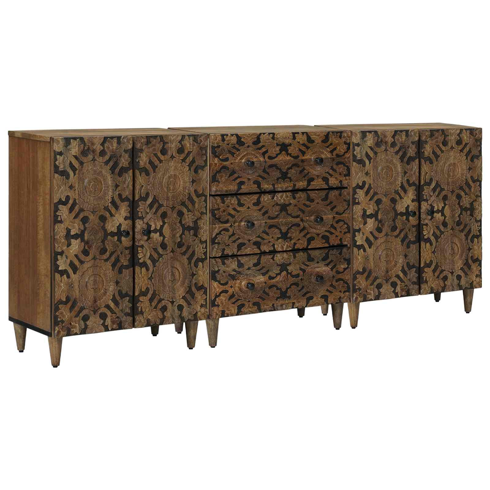 vidaXL Sideboard 3 pcs Braun 60 x 33,5 x 75 cm Massivholz Mango
