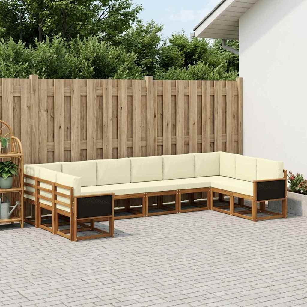 vidaXL Outdoor-Sofagarnitur 10 pcs Natur und Creme Massivholz Akazie
