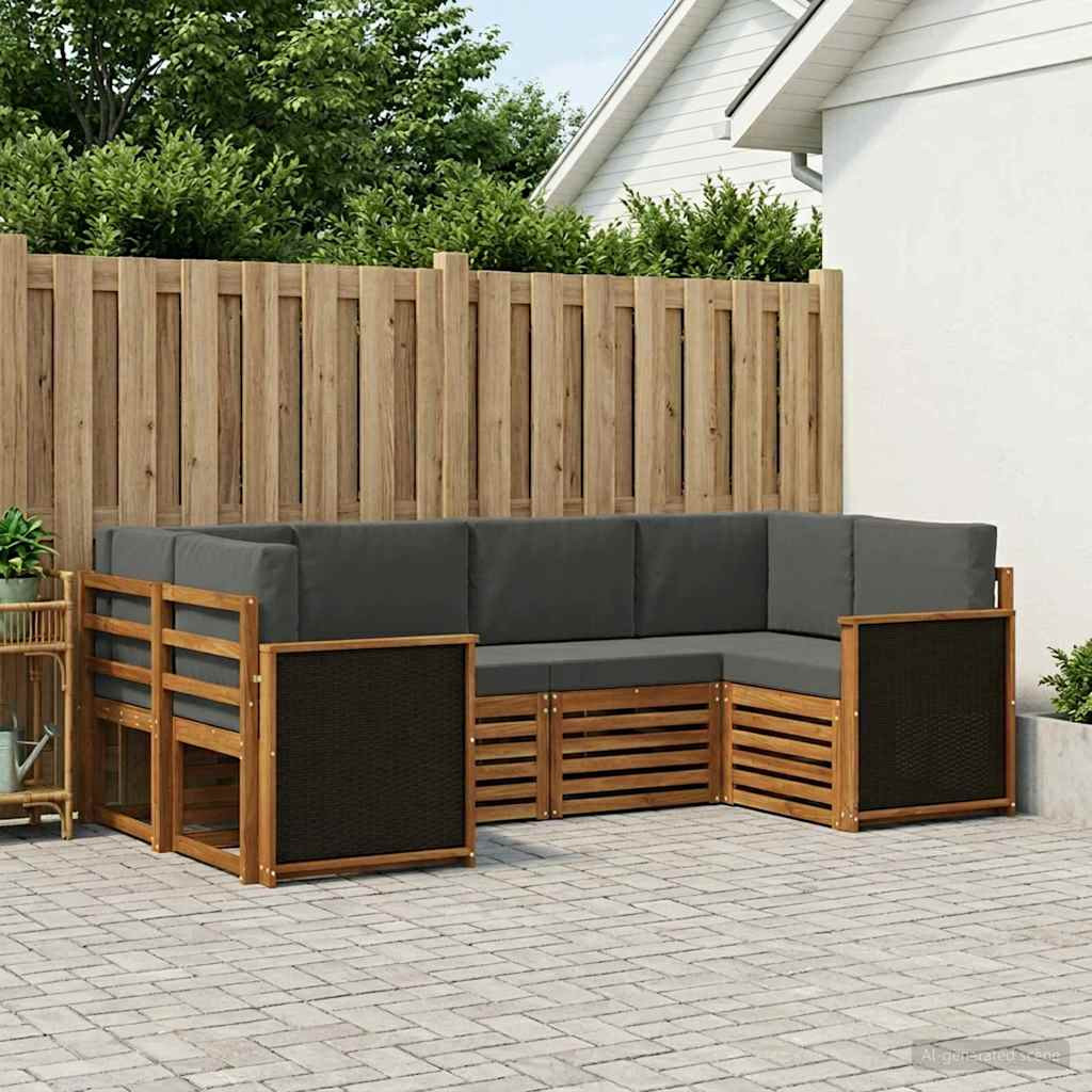 vidaXL Ecksofa Set mit Kissen 5 pcs Natur und Anthrazit