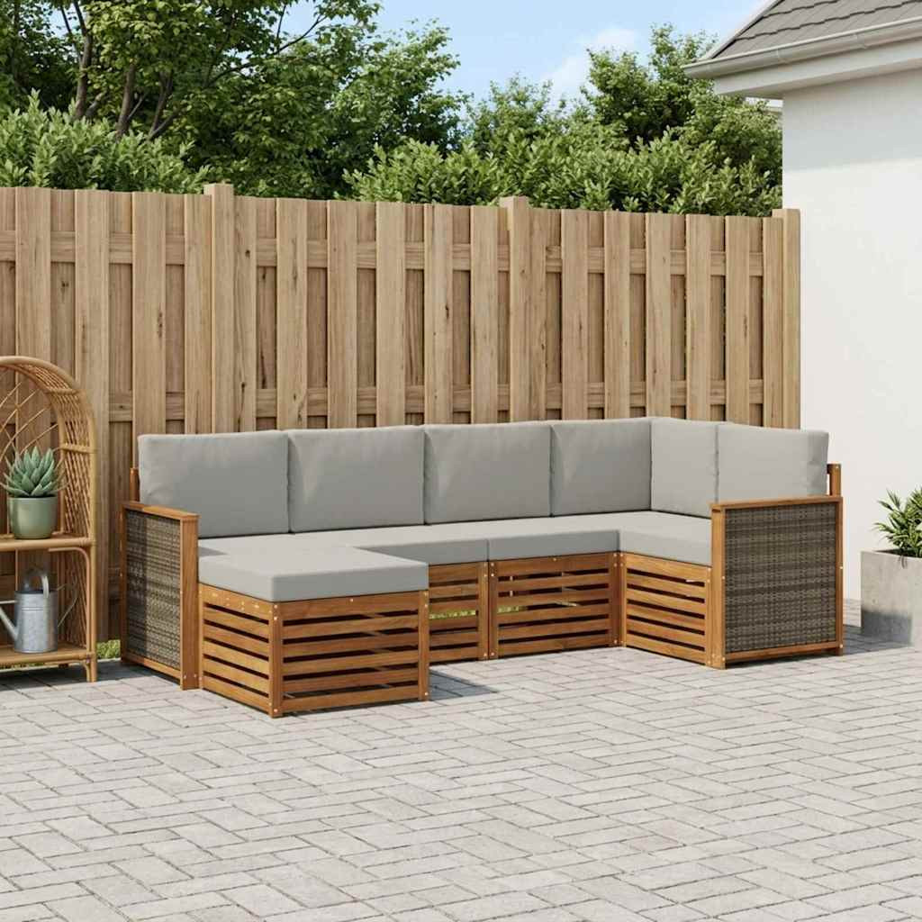 vidaXL Ecksofa Set mit Kissen 5 pcs Natürlich und Hellgrau