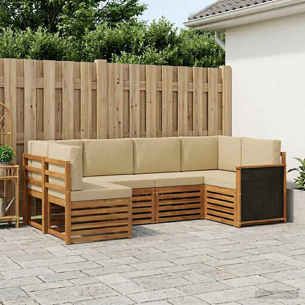 vidaXL Ecksofa Set 5 pcs Natur Massives Akazienholz und Polyester