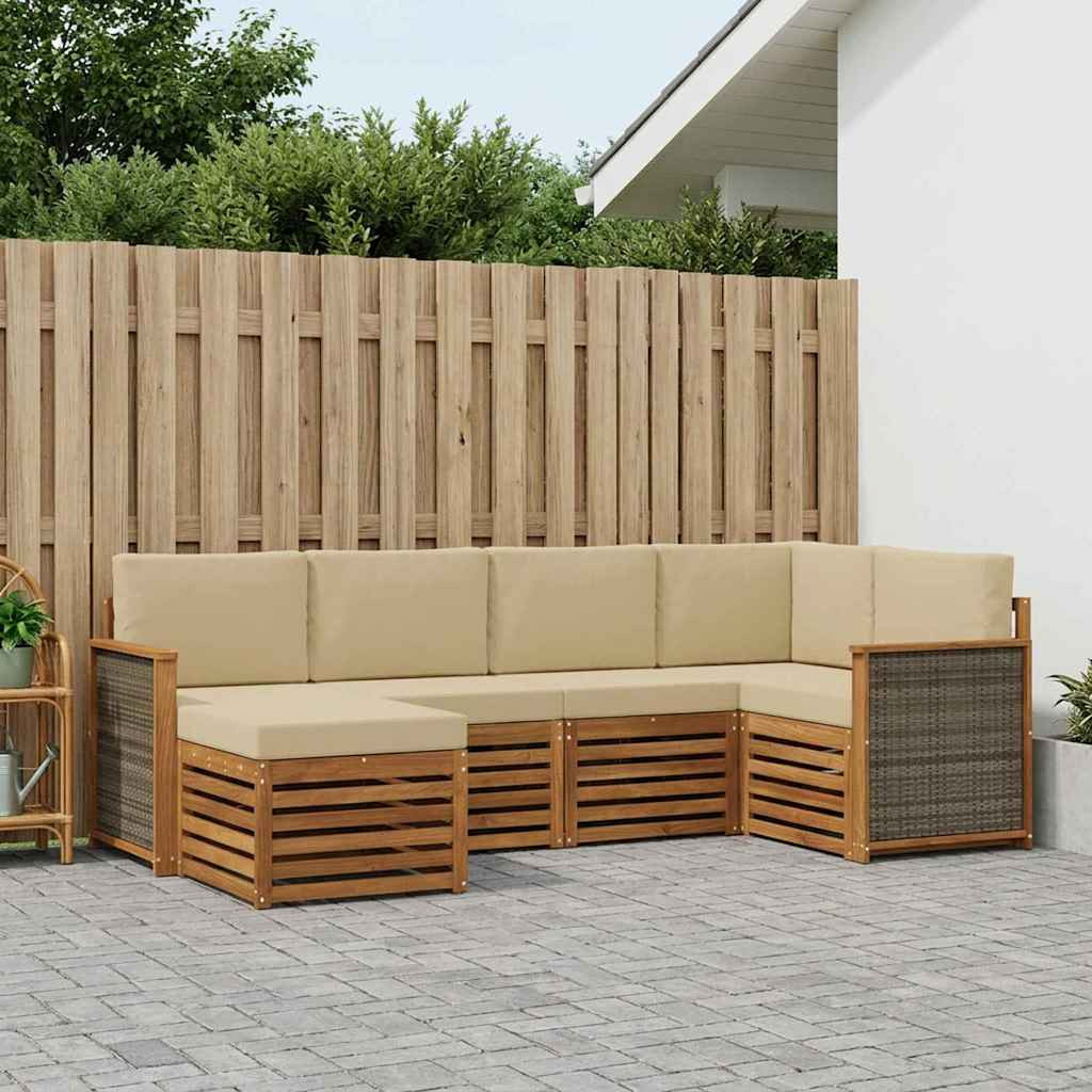 vidaXL Ecksofa Set 5 pcs Natur Massives Akazienholz und Polyester