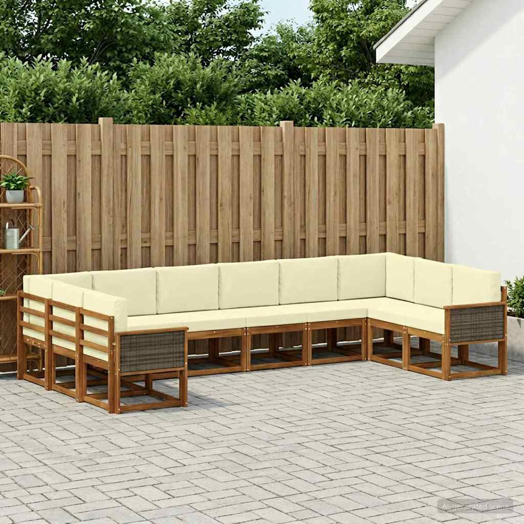 vidaXL Outdoor-Sofagarnitur 10 pcs Natur und Creme Massivholz Akazie