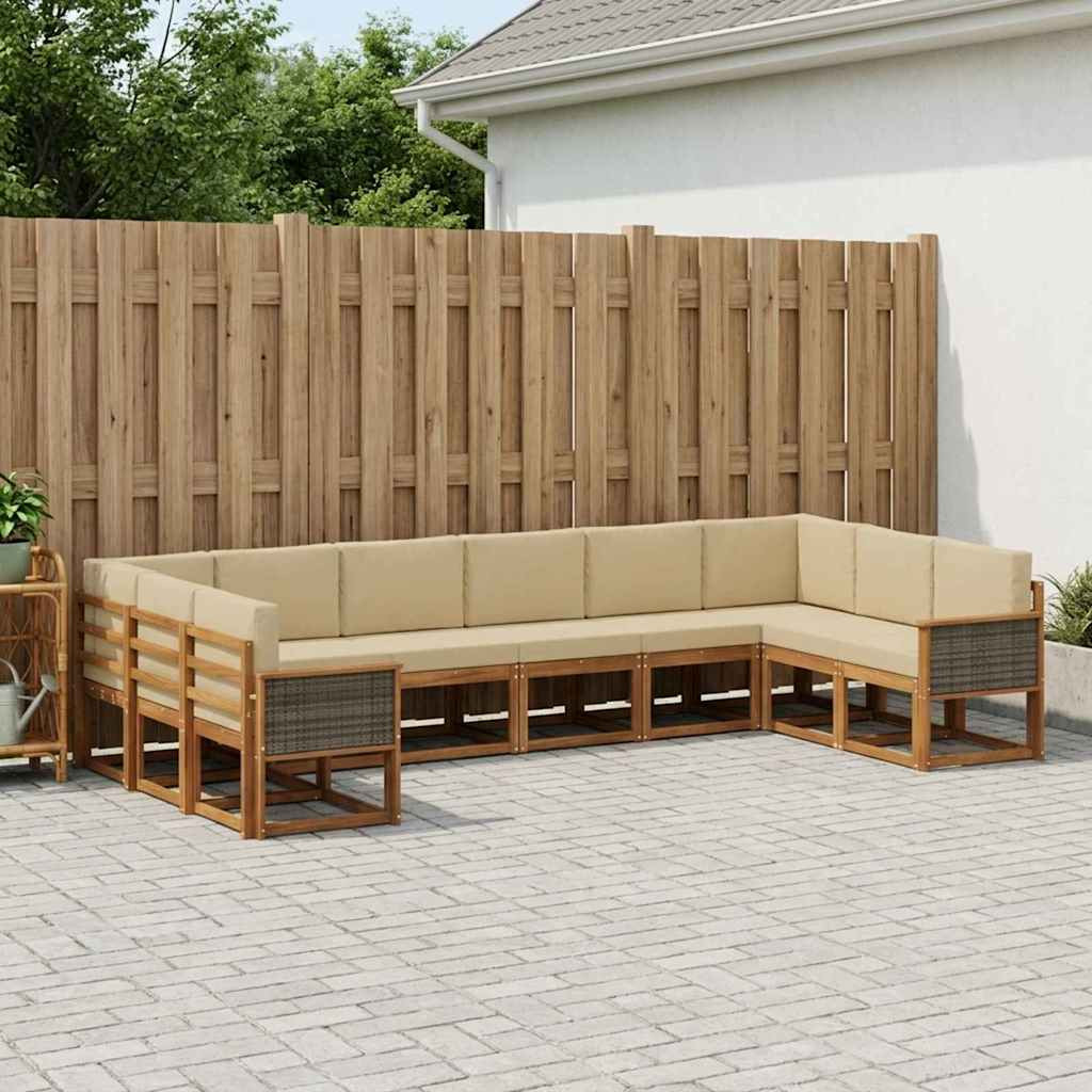 vidaXL Outdoor-Sofagarnitur 10 pcs Natur und Beige Massivholz Akazie