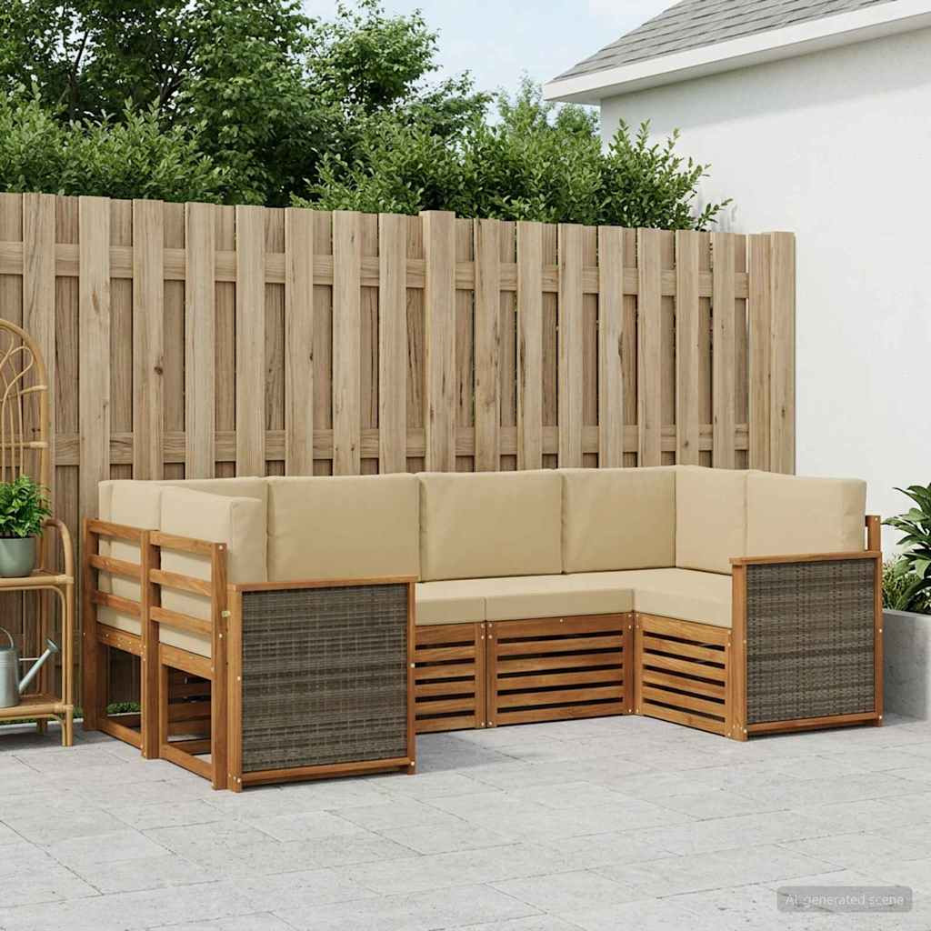 vidaXL Ecksofa Set 5 pcs Natur Massives Akazienholz und Polyester