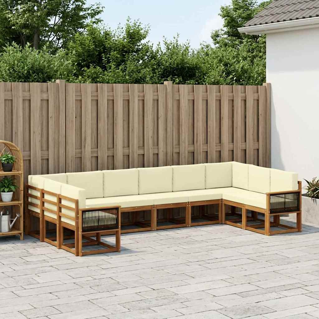 vidaXL Outdoor-Sofagarnitur 10 pcs Natur und Creme Massivholz Akazie